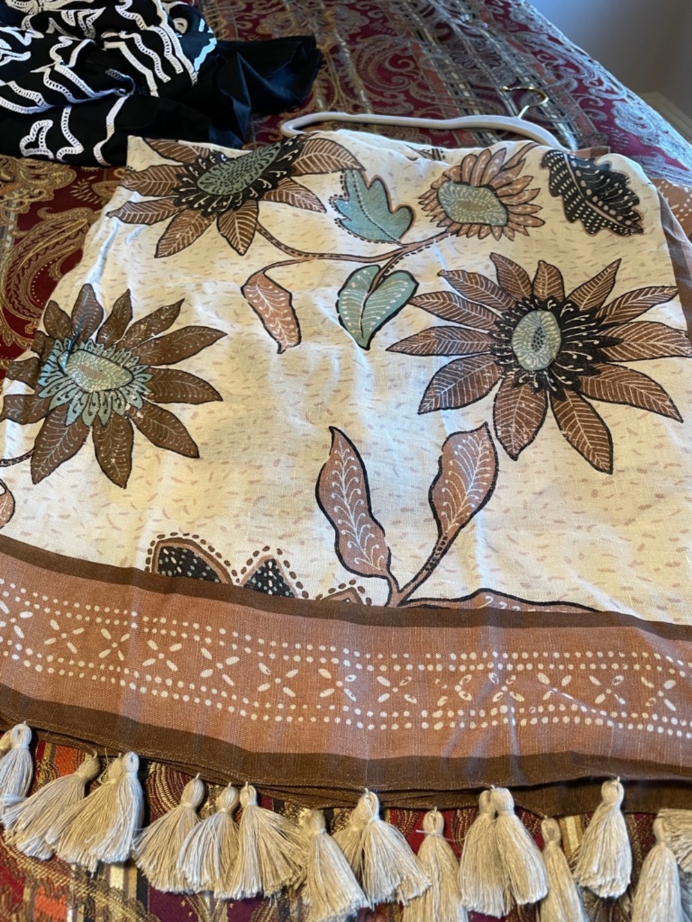 Spartina 449 Cream, Brown & Tan Tassel Scarf